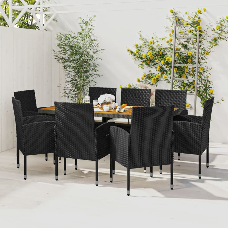 Mobilier à dîner d'extérieur 9 pcs Résine tressée Noir - Photo n°1