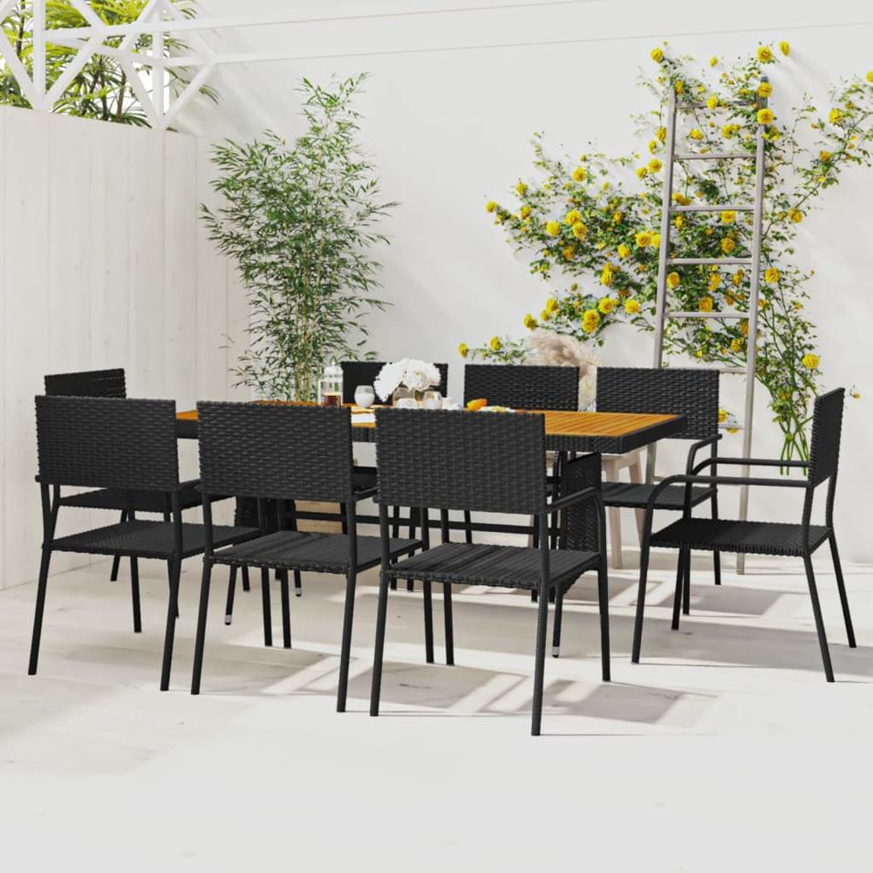 Mobilier à dîner d'extérieur 9 pcs Résine tressée Noir - Photo n°1