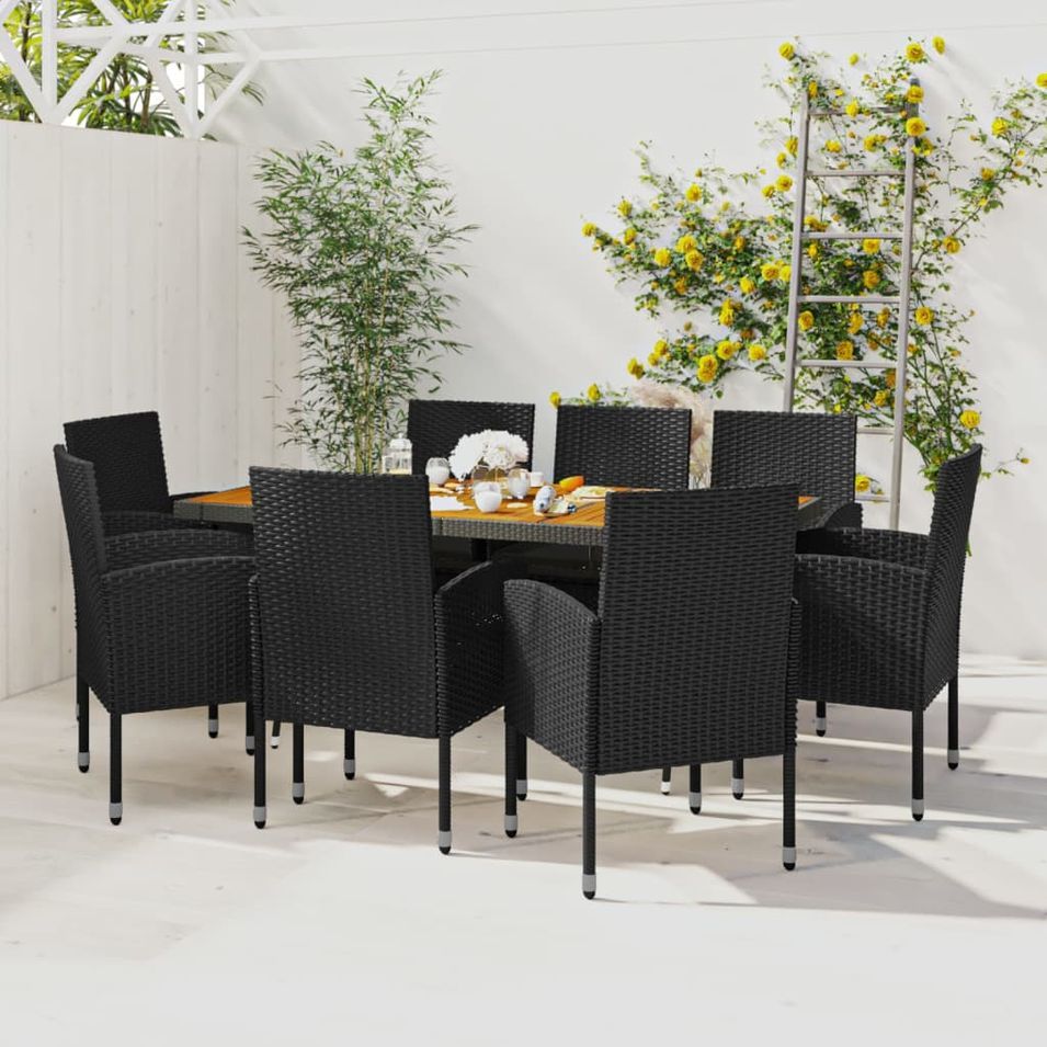 Mobilier à dîner d'extérieur 9 pcs Résine tressée Noir - Photo n°1