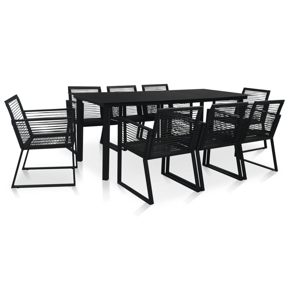 Mobilier à dîner d'extérieur 9 pcs Rotin PVC Noir - Photo n°1