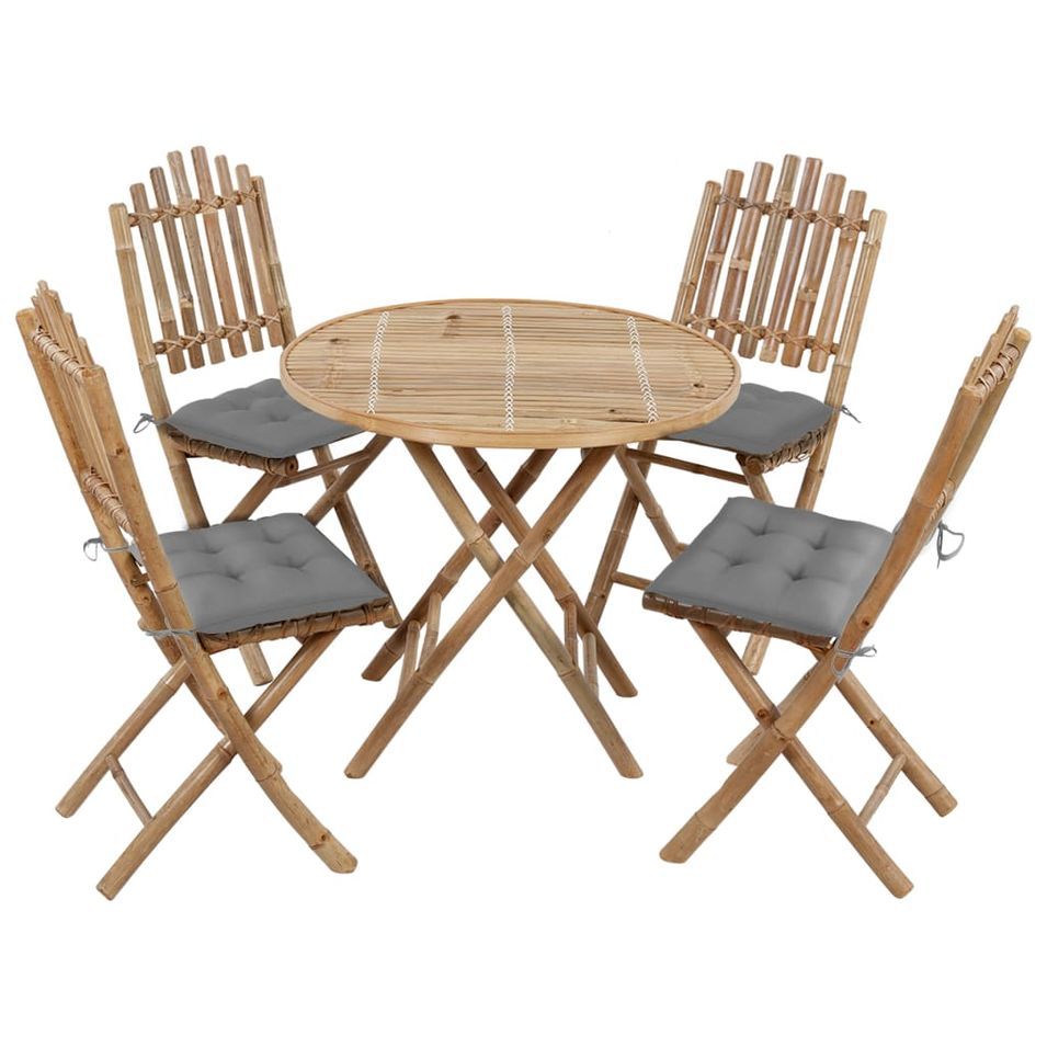 Mobilier à dîner d'extérieur pliable 5 pcs avec coussins Bambou 5 - Photo n°1