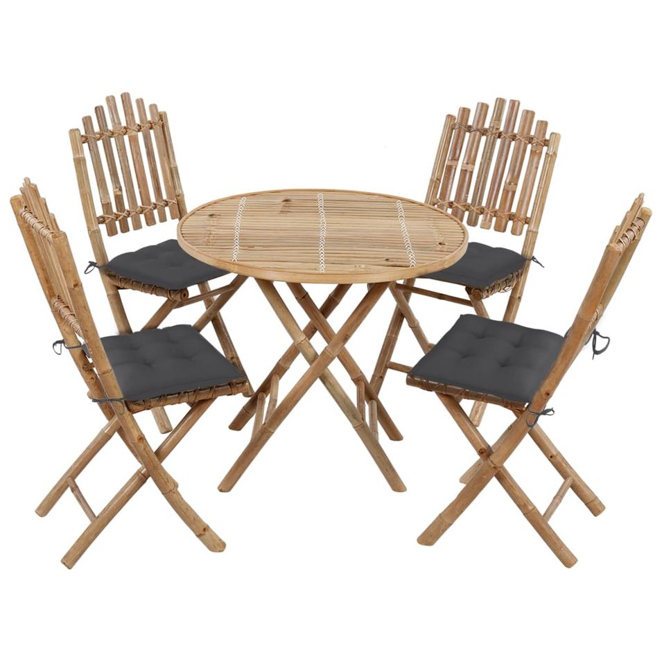 Mobilier à dîner d'extérieur pliable 5 pcs avec coussins Bambou 4 - Photo n°1