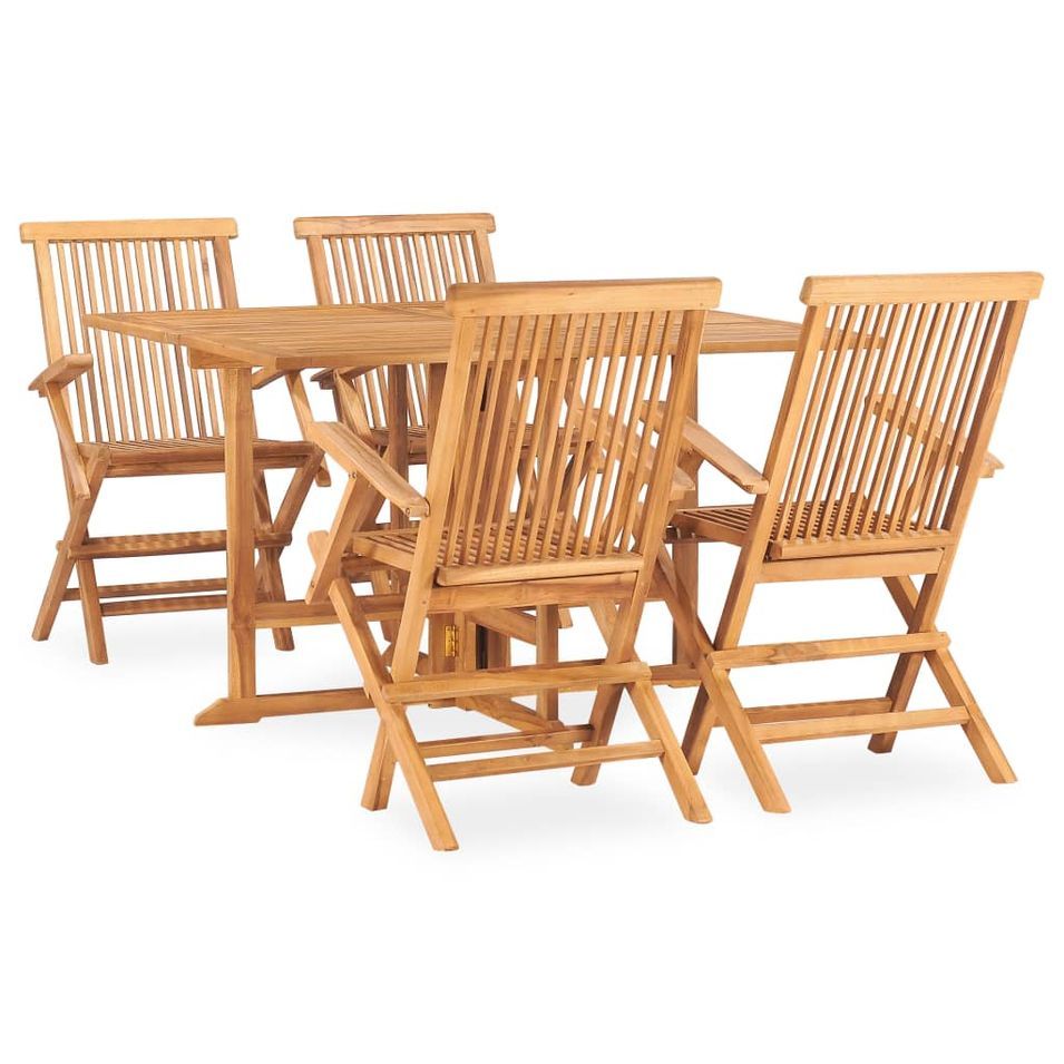 Mobilier à dîner d'extérieur pliable 5 pcs Bois solide de teck 6 - Photo n°1