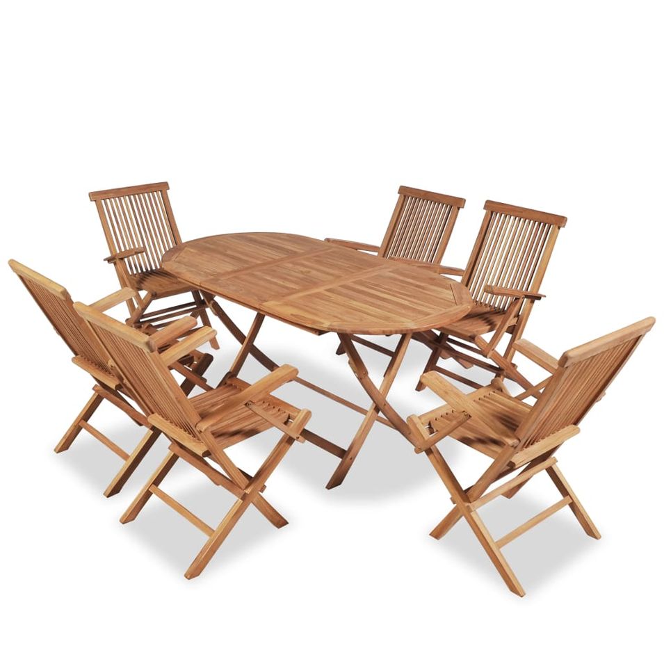 Mobilier à dîner d'extérieur pliable 7 pcs Bois solide de teck 3 - Photo n°1