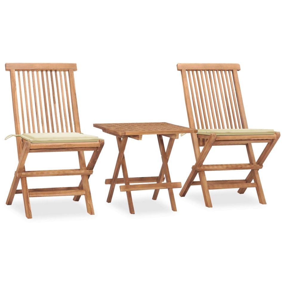 Mobilier à dîner d'extérieur pliable avec coussin 3 pcs Teck 37 - Photo n°1