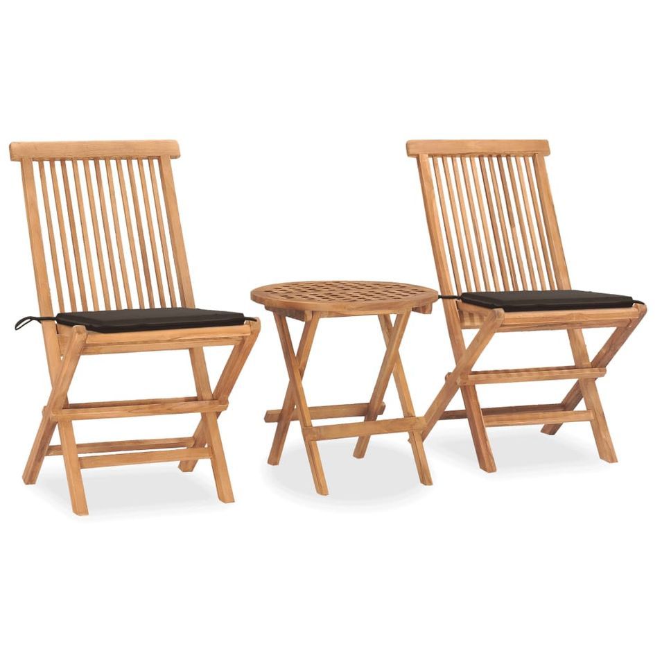 Mobilier à dîner d'extérieur pliable avec coussin 3 pcs Teck 3 - Photo n°1