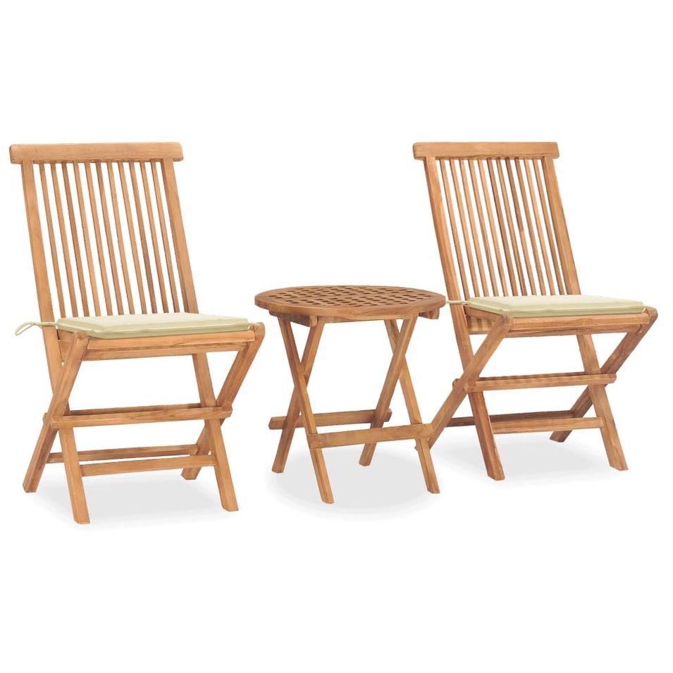 Mobilier à dîner d'extérieur pliable avec coussin 3 pcs Teck 27 - Photo n°1
