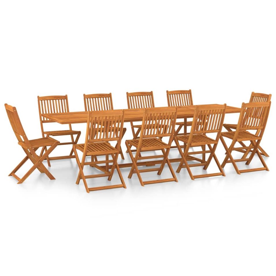 Mobilier à dîner de jardin 11 pcs Bois d'acacia massif 6 - Photo n°1