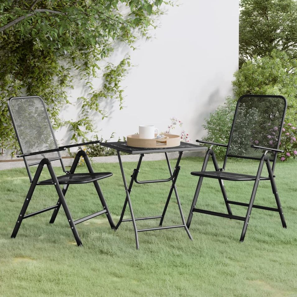 Mobilier à dîner de jardin 3 pcs Maille Métal Anthracite - Photo n°1
