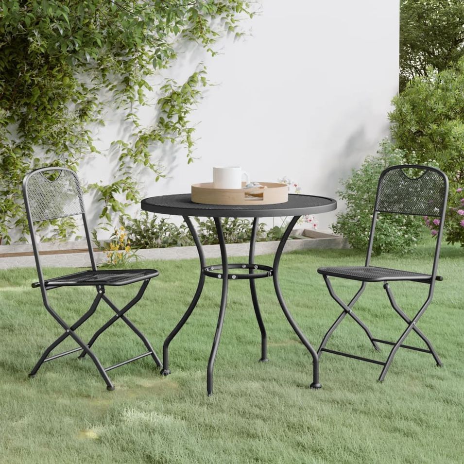 Mobilier à dîner de jardin 3 pcs Maille Métal Anthracite - Photo n°1
