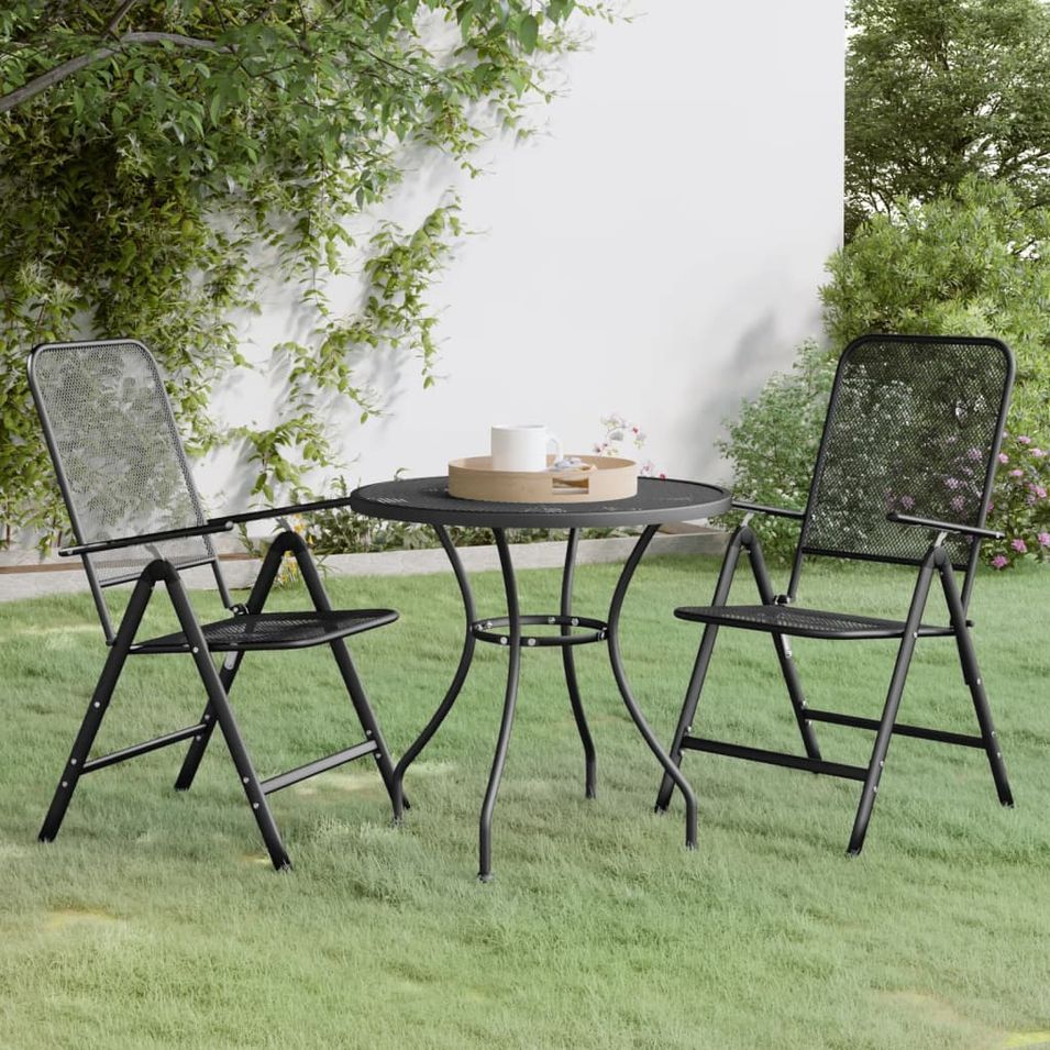 Mobilier à dîner de jardin 3 pcs Maille Métal Anthracite - Photo n°1
