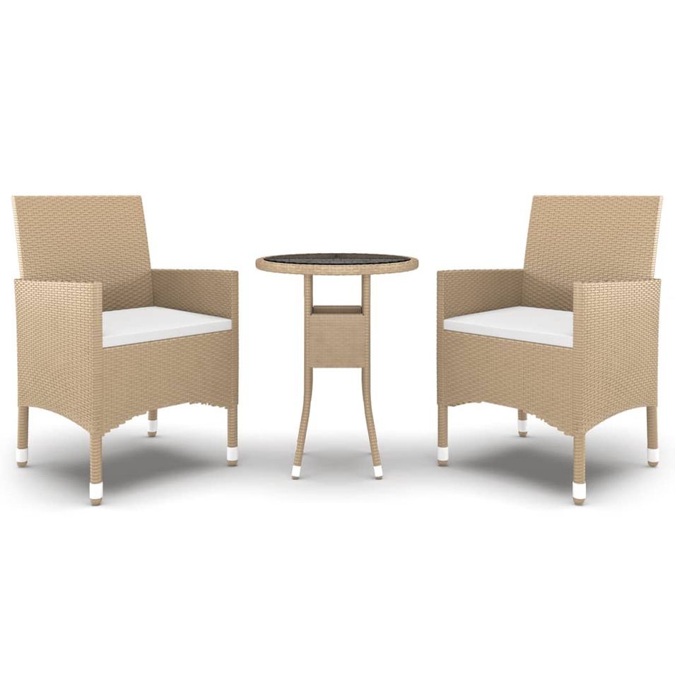 Mobilier à dîner de jardin 3 pcs Résine tressée Beige - Photo n°1