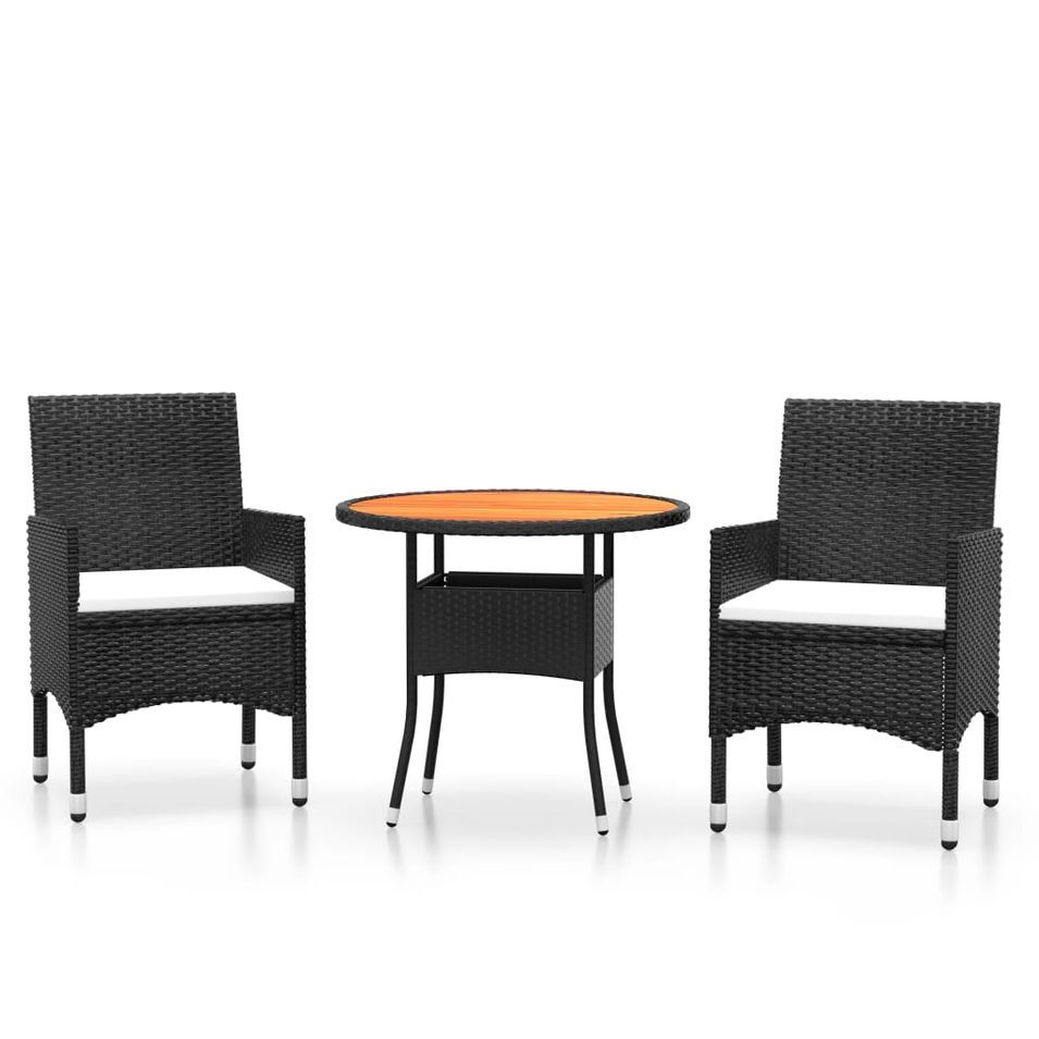 Mobilier à dîner de jardin 3 pcs Résine tressée Noir - Photo n°1
