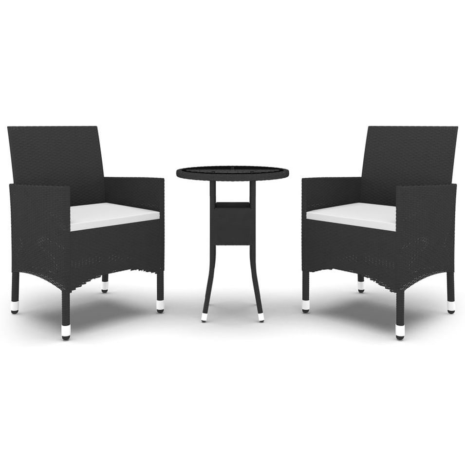 Mobilier à dîner de jardin 3 pcs Résine tressée Noir - Photo n°1