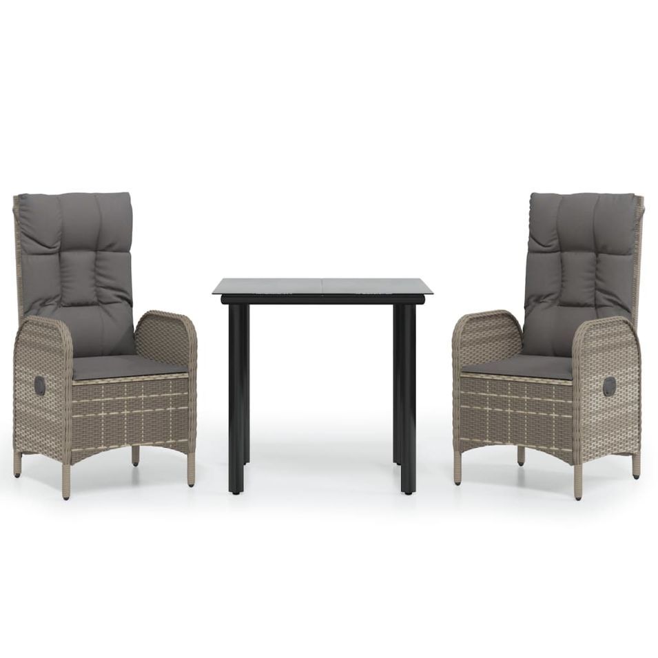 Mobilier à dîner de jardin 3pcs avec coussins noir et gris - Photo n°1