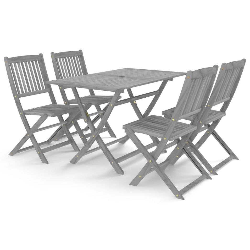 Mobilier à dîner de jardin 5 pcs Bois d'acacia massif Gris 4 - Photo n°1