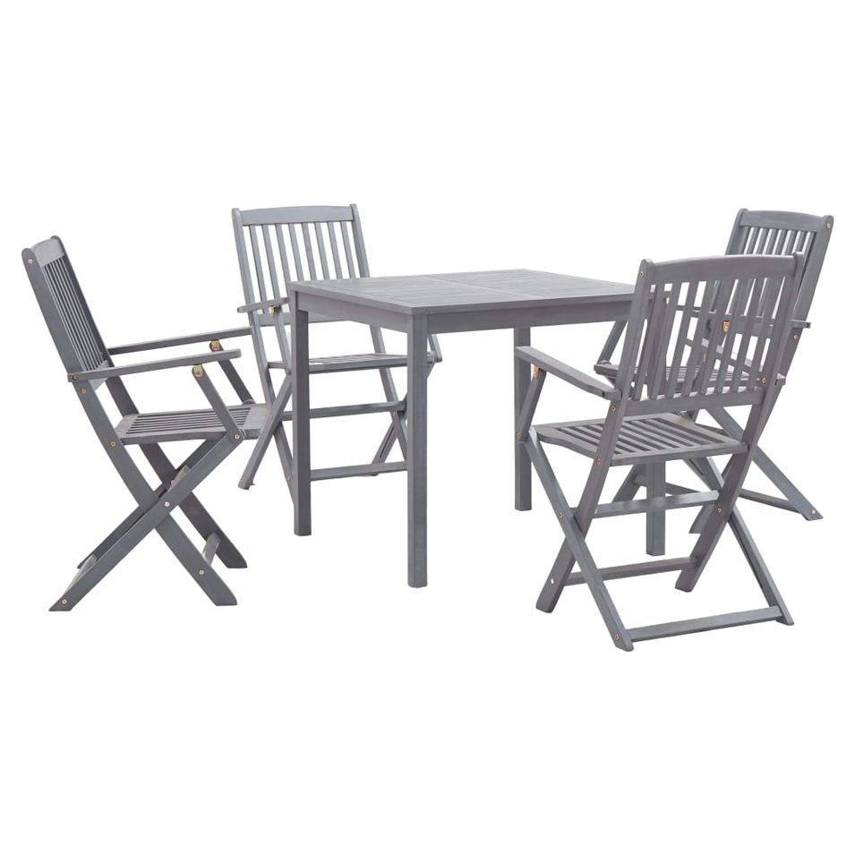 Mobilier à dîner de jardin 5 pcs Bois d'acacia massif Gris - Photo n°1