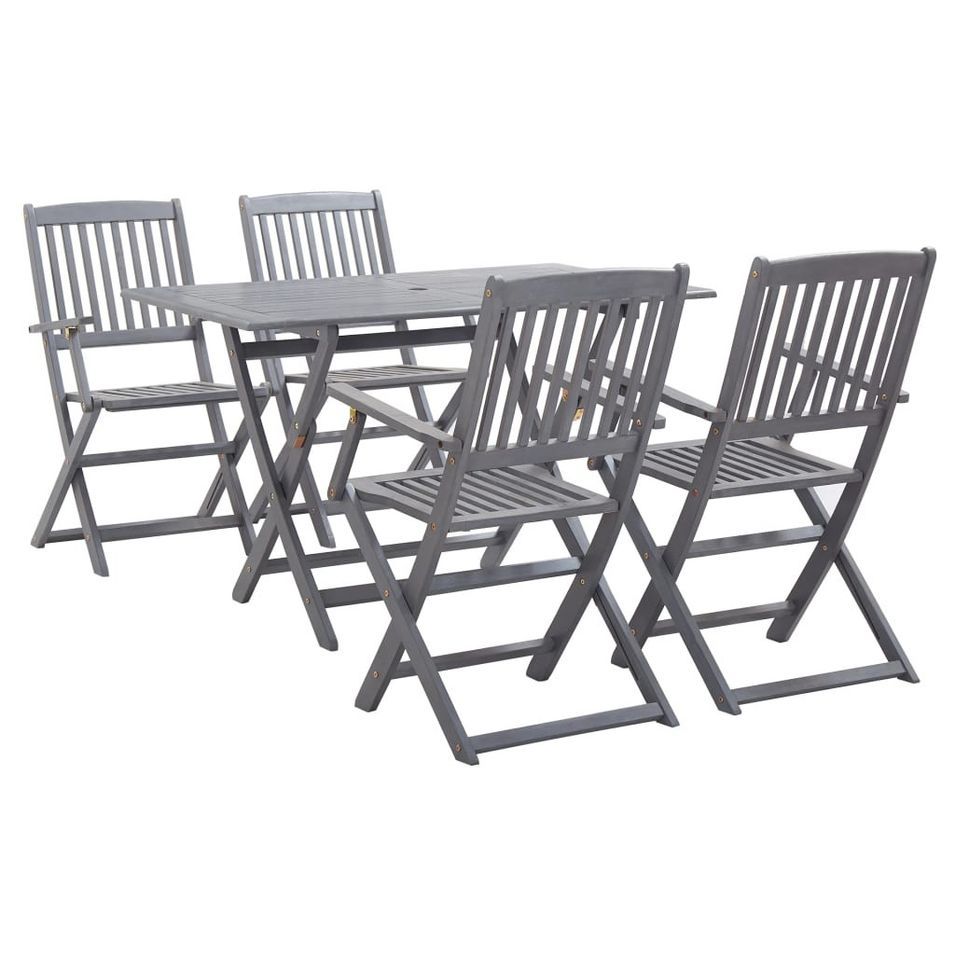 Mobilier à dîner de jardin 5 pcs Bois d'acacia massif Gris 3 - Photo n°1
