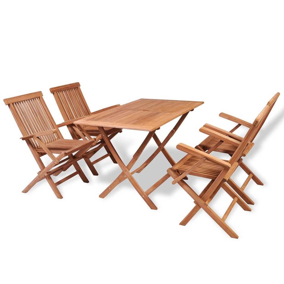 Mobilier à dîner de jardin 5 pcs Bois de teck massif - Photo n°1