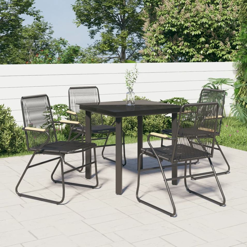 Mobilier à dîner de jardin 5 pcs Noir Rotin PVC - Photo n°1