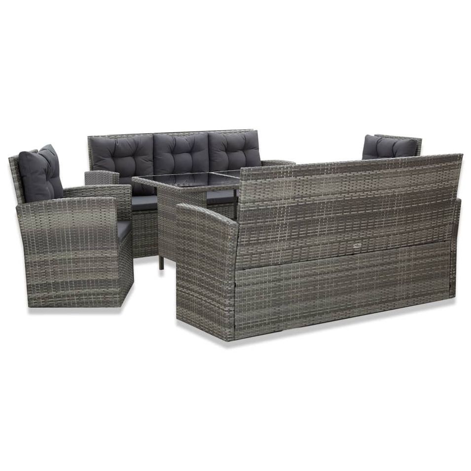 Mobilier à dîner de jardin 5pcs et coussins Résine tressée Gris - Photo n°1