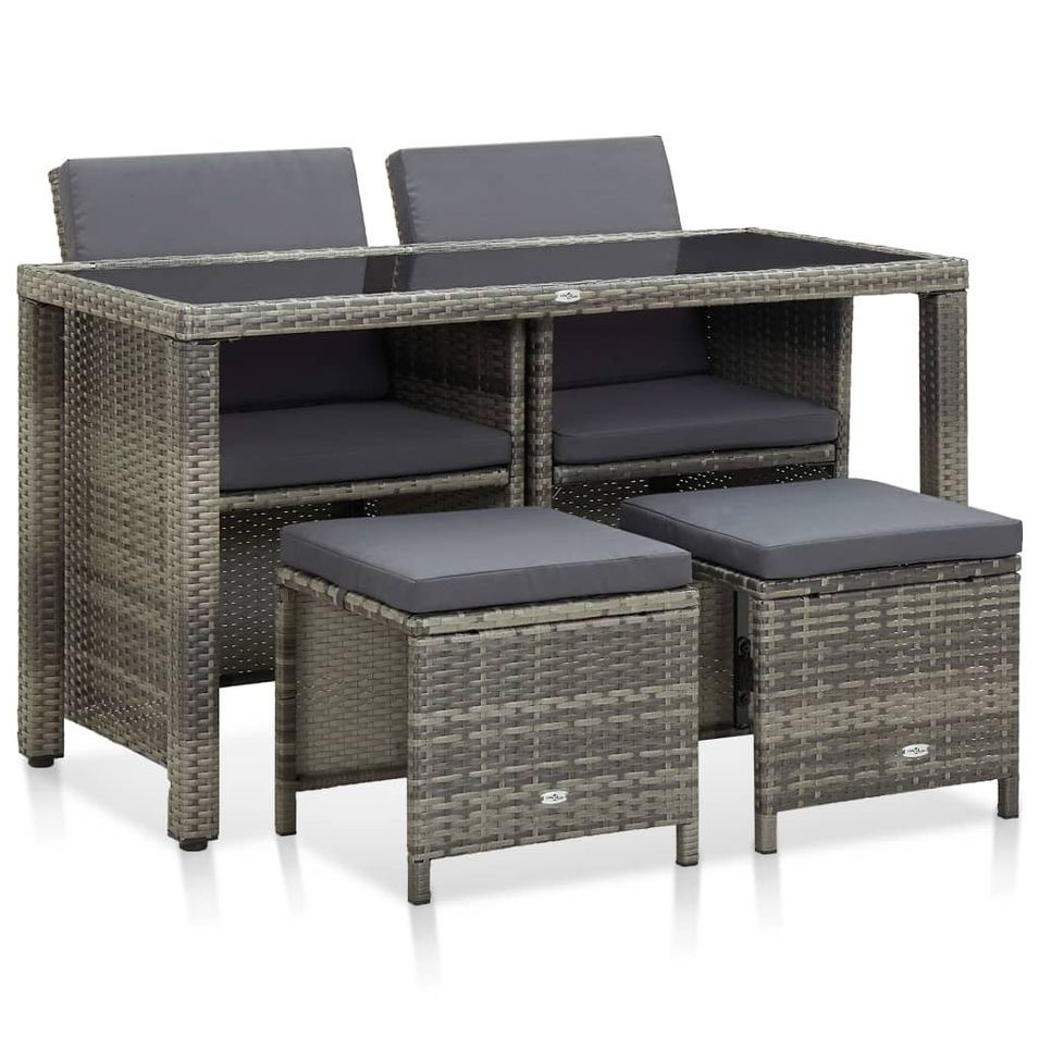 Mobilier à dîner de jardin 5pcs et coussins Résine tressée Gris 5 - Photo n°1
