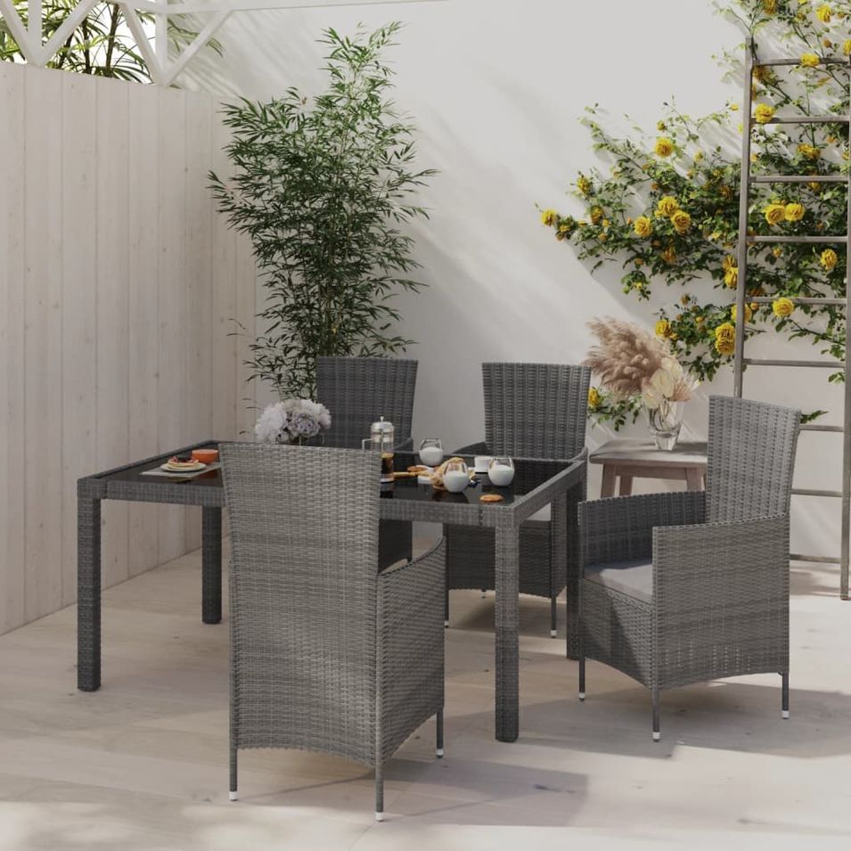 Mobilier à dîner de jardin 5pcs et coussins résine tressée vris - Photo n°1
