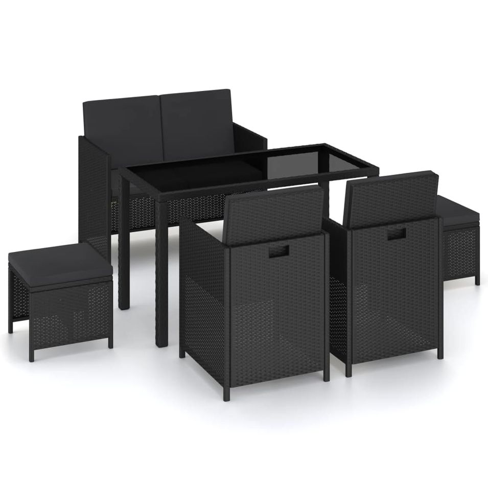 Mobilier à dîner de jardin 6pcs et coussins Résine tressée Noir 2 - Photo n°1