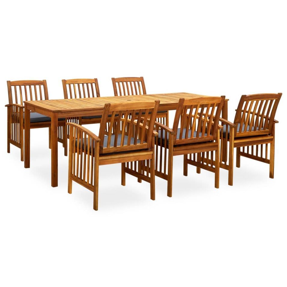 Mobilier à dîner de jardin 7 pcs avec coussins Acacia solide - Photo n°1