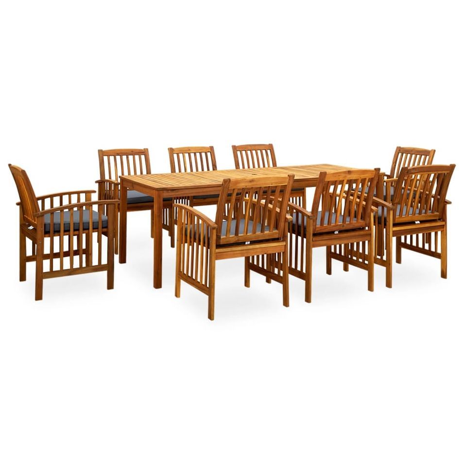 Mobilier à dîner de jardin 9 pcs avec coussins Acacia solide - Photo n°1