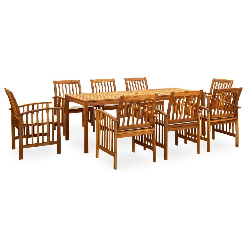 Mobilier à dîner de jardin 9 pcs avec coussins Acacia solide - Photo n°1