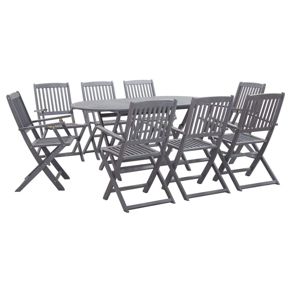 Mobilier à dîner de jardin 9 pcs Bois d'acacia massif Gris 2 - Photo n°1