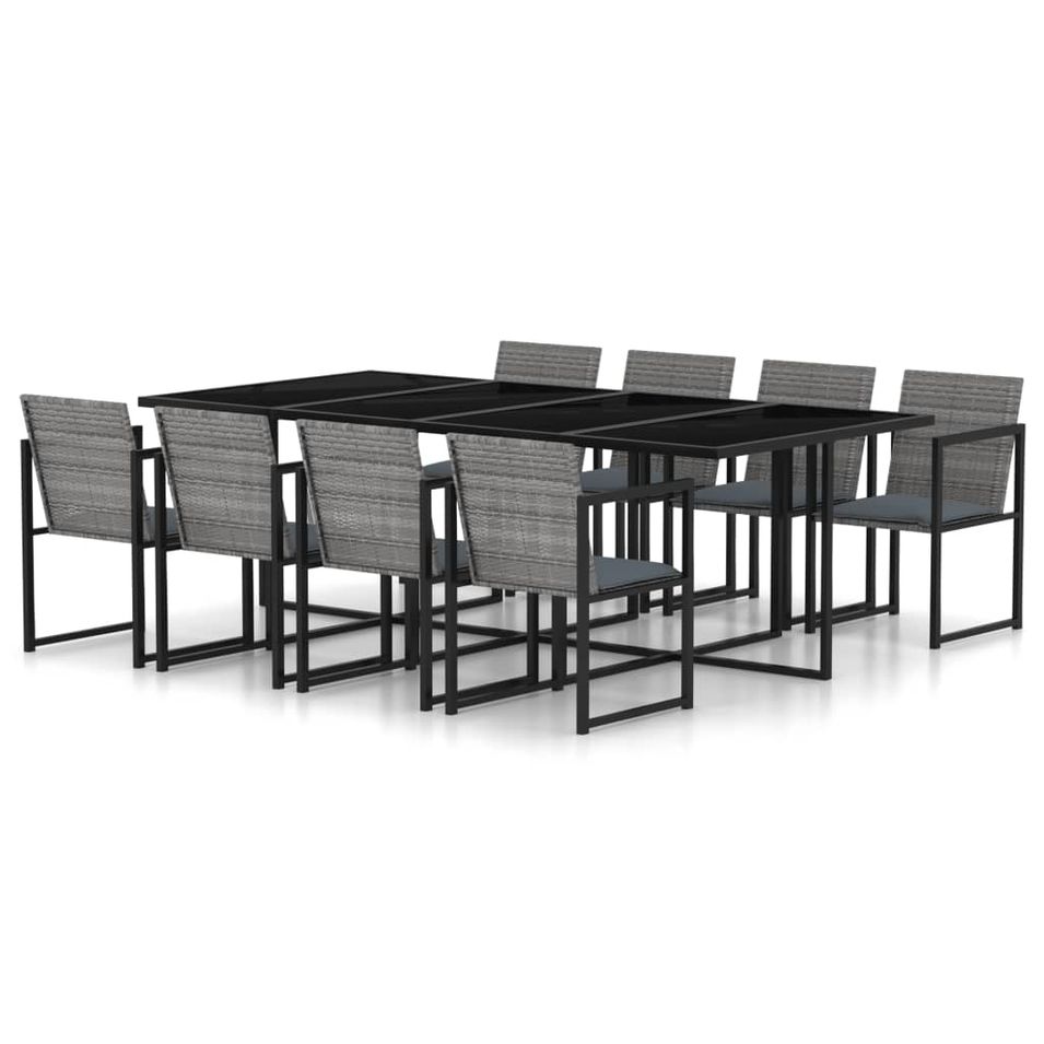 Mobilier à dîner de jardin 9pcs et coussins Résine tressée Gris 3 - Photo n°1