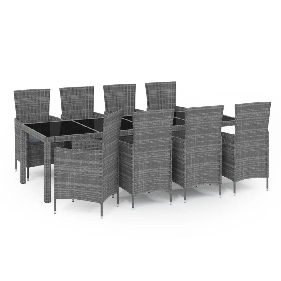 Mobilier à dîner de jardin 9pcs et coussins Résine tressée Gris - Photo n°1