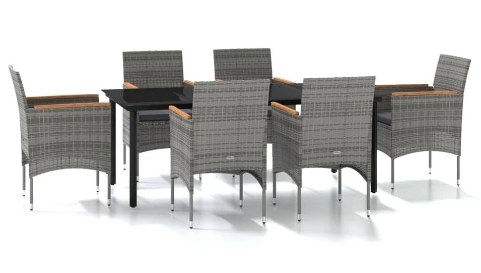 Mobilier à dîner de jardin avec coussins 7 pcs Gris et noir - Photo n°1