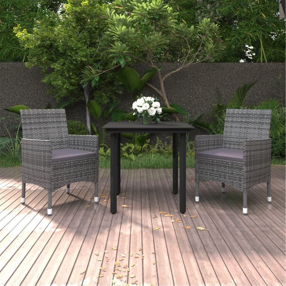 Mobilier à dîner de jardin coussins 3 pcs Résine tressée Verre - Photo n°1