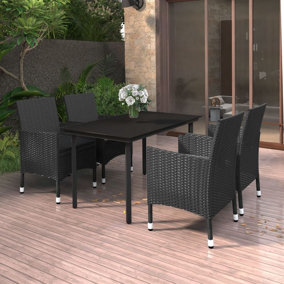 Mobilier à dîner de jardin coussins 5 pcs Résine tressée Verre - Photo n°1