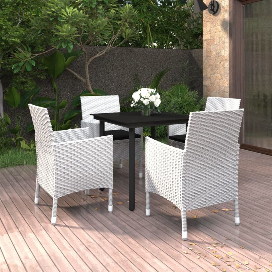 Mobilier à dîner de jardin coussins 5 pcs Résine tressée Verre - Photo n°1