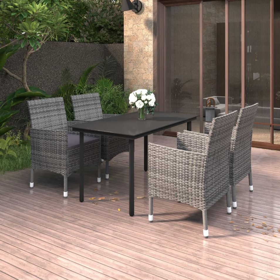 Mobilier à dîner de jardin coussins 5 pcs Résine tressée Verre - Photo n°1