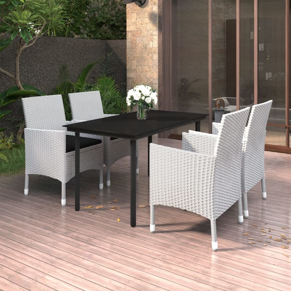 Mobilier à dîner de jardin coussins 5 pcs Résine tressée Verre - Photo n°1