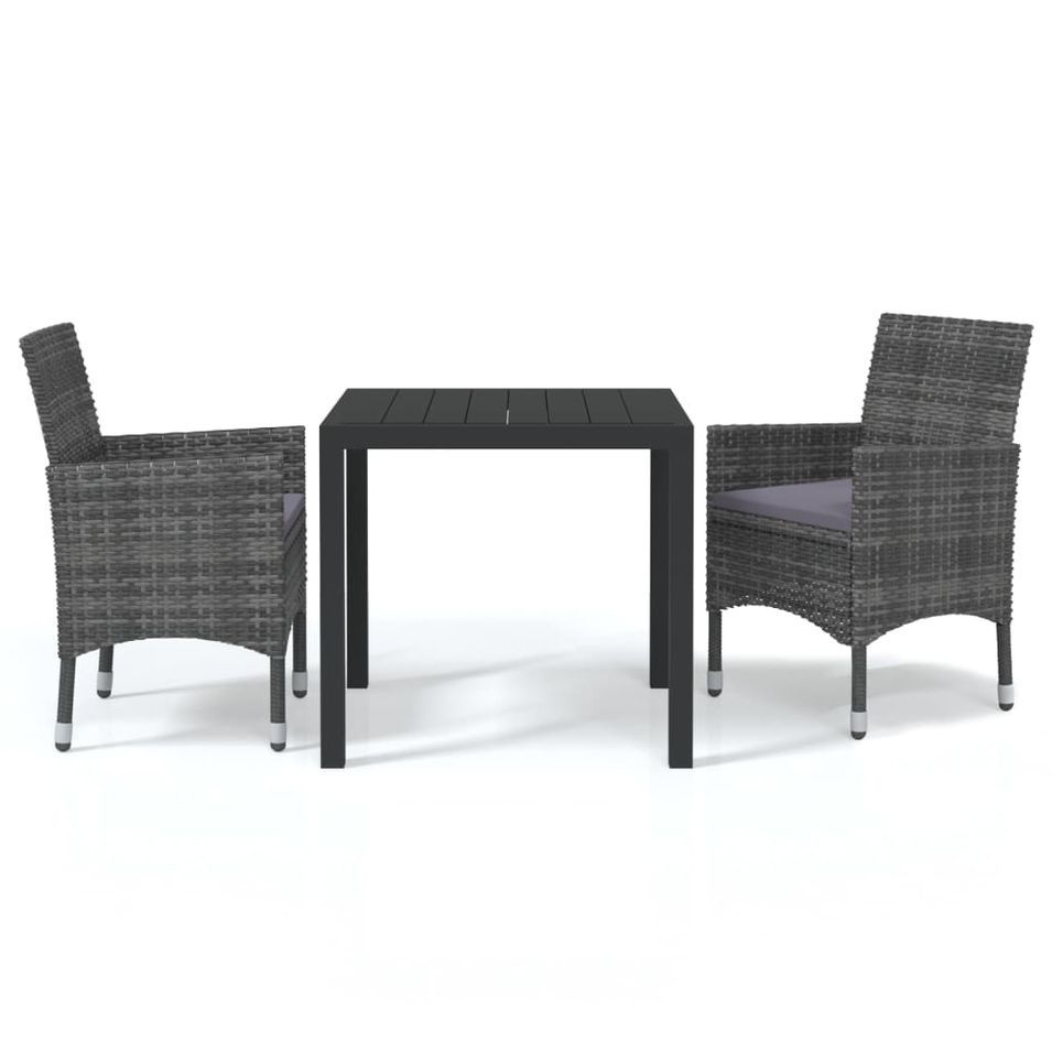 Mobilier à dîner de jardin et coussins 3pcs Résine tressée Gris - Photo n°1