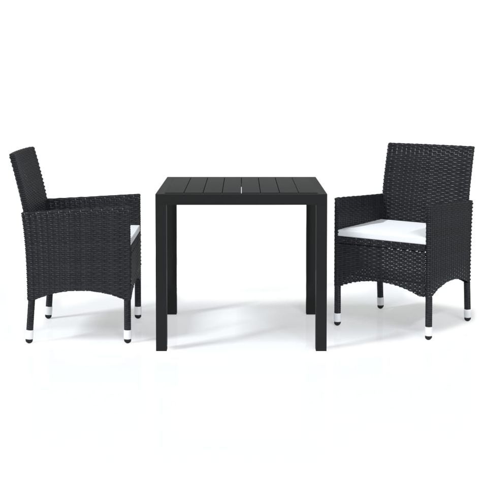 Mobilier à dîner de jardin et coussins 3pcs Résine tressée Noir - Photo n°1