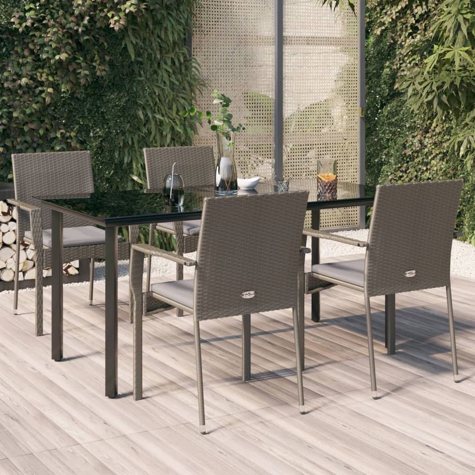 Mobilier à dîner de jardin et coussins 5 pcs noir et gris - Photo n°1