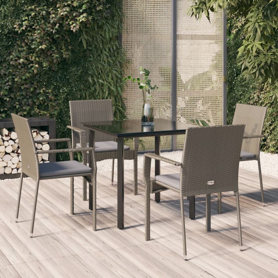 Mobilier à dîner de jardin et coussins 5 pcs noir et gris - Photo n°1