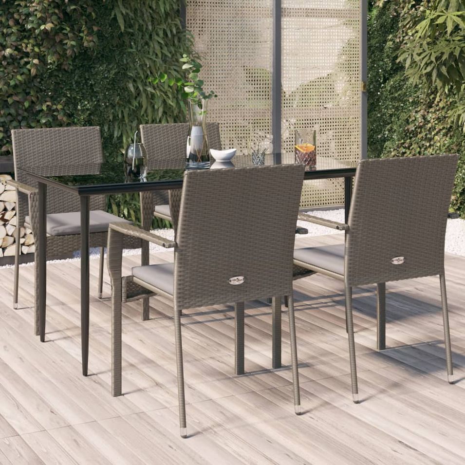 Mobilier à dîner de jardin et coussins 5 pcs noir et gris - Photo n°1