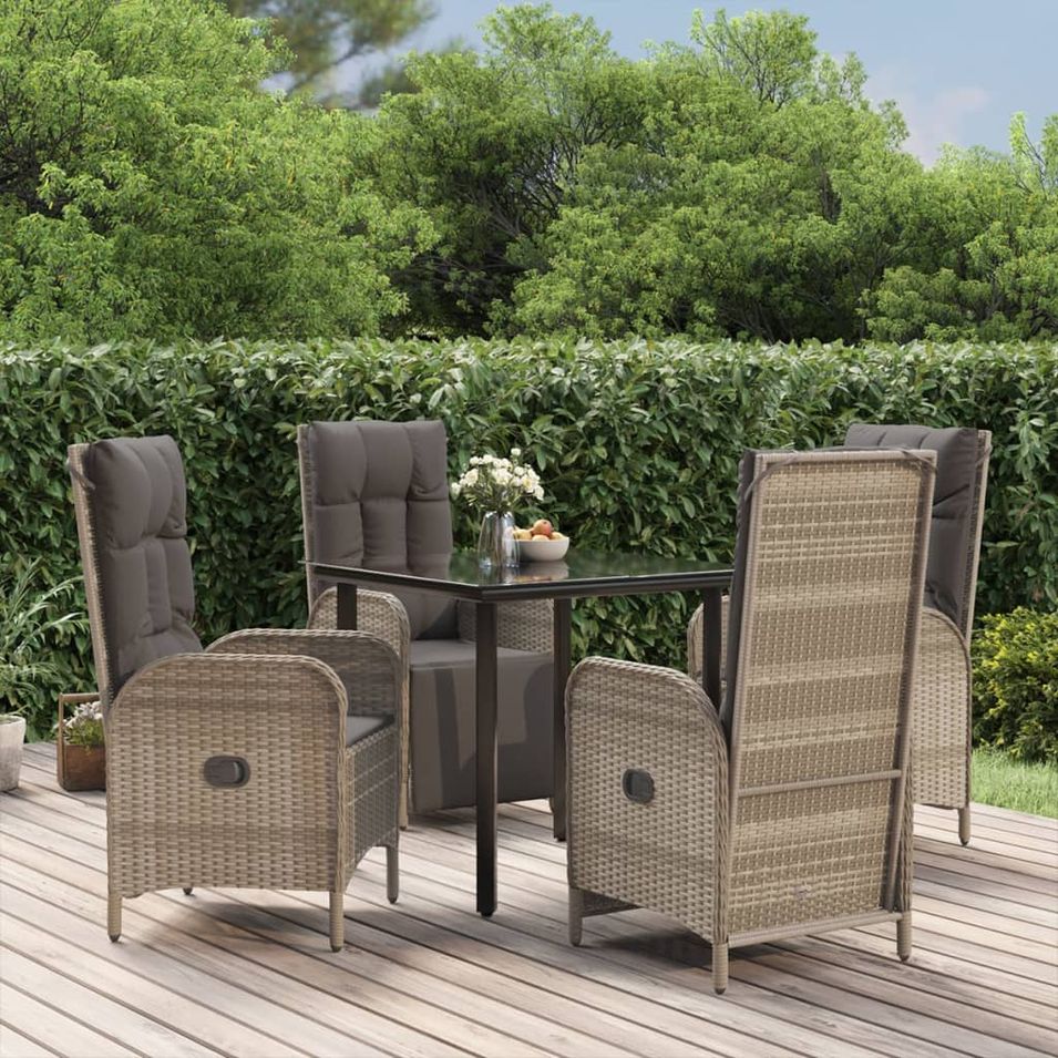 Mobilier à dîner de jardin et coussins 5 pcs noir et gris - Photo n°1