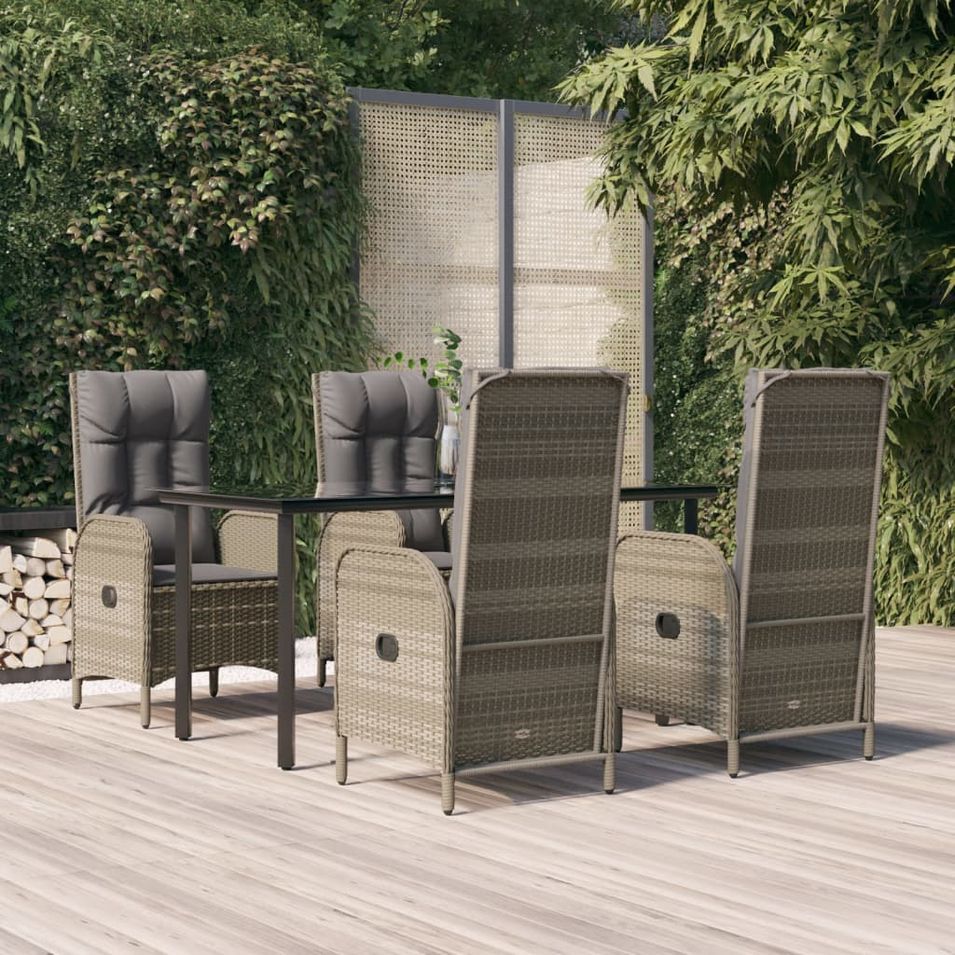 Mobilier à dîner de jardin et coussins 5 pcs noir et gris - Photo n°1