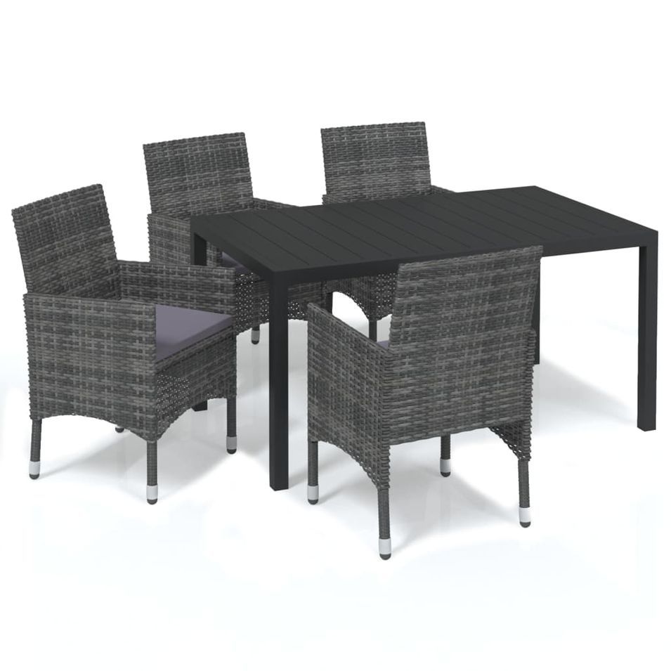 Mobilier à dîner de jardin et coussins 5pcs Résine tressée Gris - Photo n°1