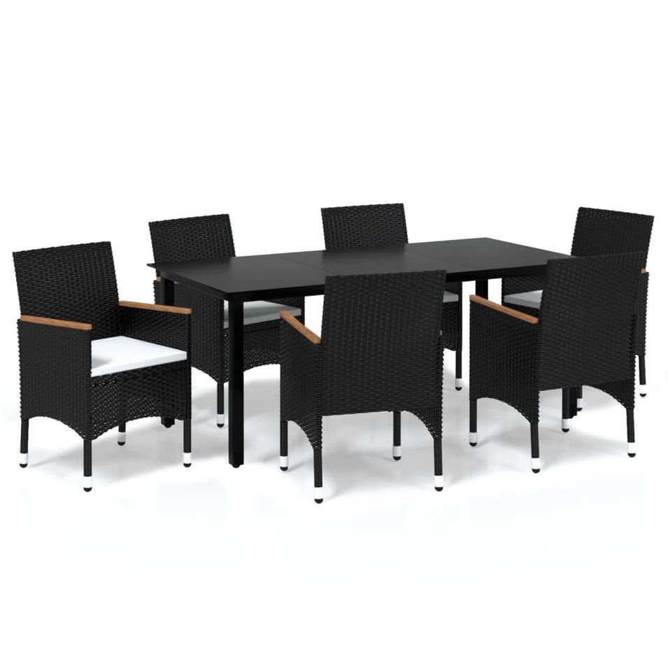 Mobilier à dîner de jardin et coussins 7pcs Résine tressée Noir 4 - Photo n°1