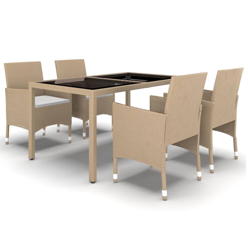 Mobilier à dîner jardin 5 pcs Résine tressée verre trempé Beige - Photo n°1